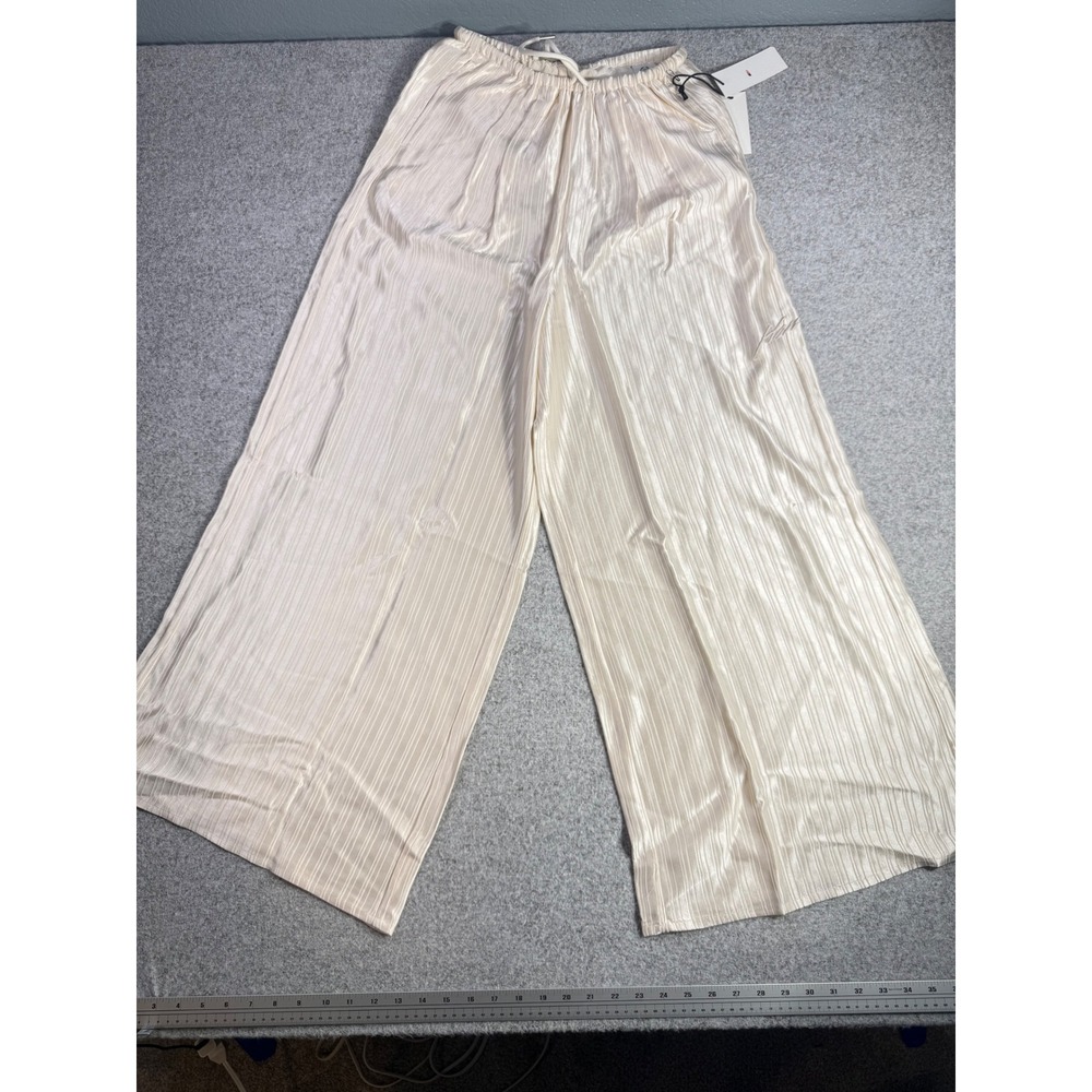 Honor The Gift Loose Satin Stripe Wide Leg Pants Cream WHTG250116 Mens Medium